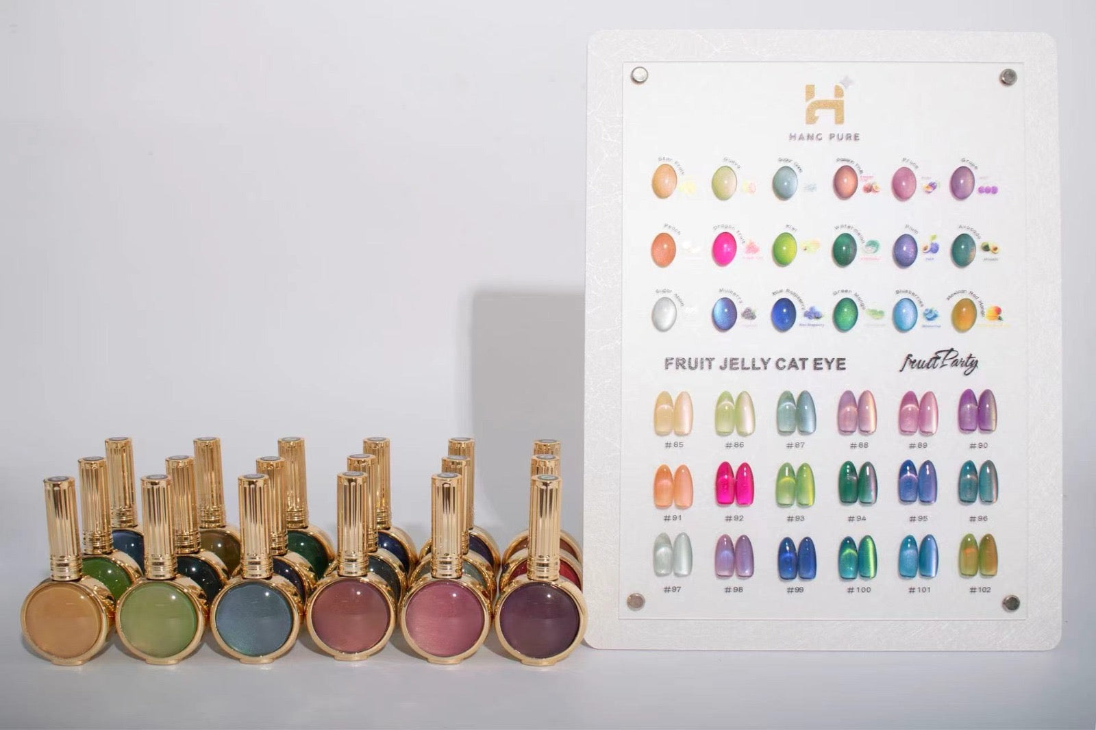Fruit Cat Eye Collection – 18 Colors Gel Polish Set with Display | Magnetic Effect + Base & Top | HEMA-Free, Made in USA