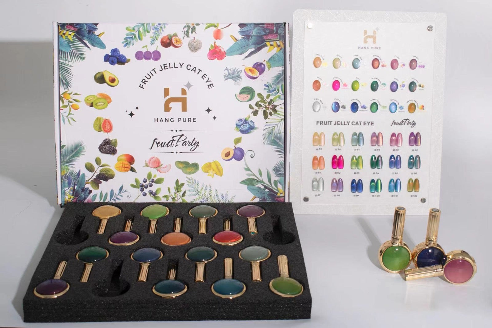 Fruit Cat Eye Collection – 18 Colors Gel Polish Set with Display | Magnetic Effect + Base & Top | HEMA-Free, Made in USA