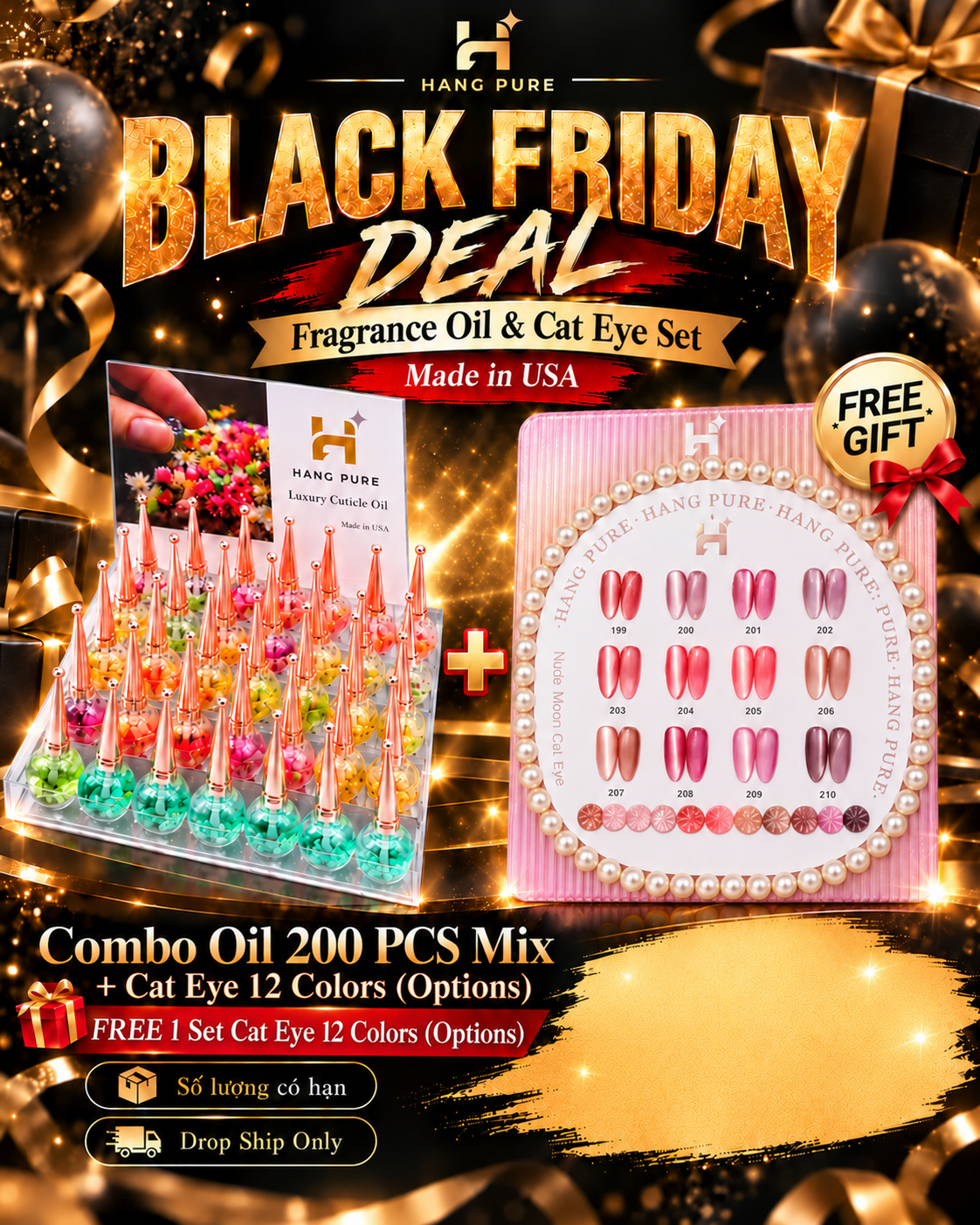 Combo 200 Cuticle Oil Free Set Nude Moon Cat Eye 12pcs