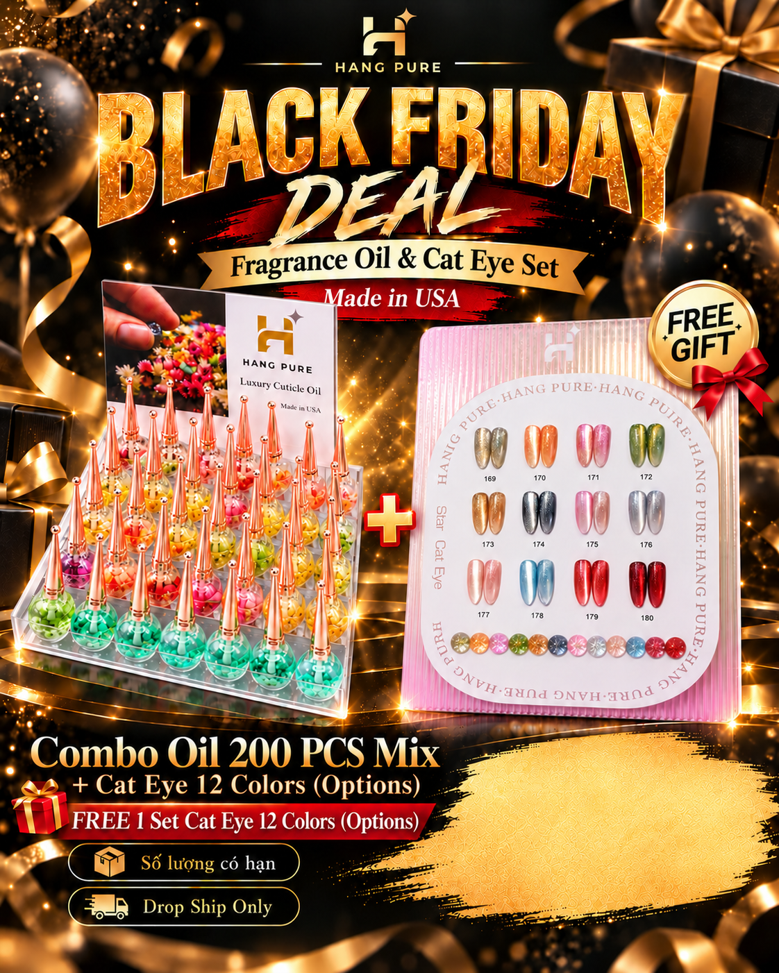 Combo 200 Cuticle Oil Free Set Star Cat Eye 12pcs