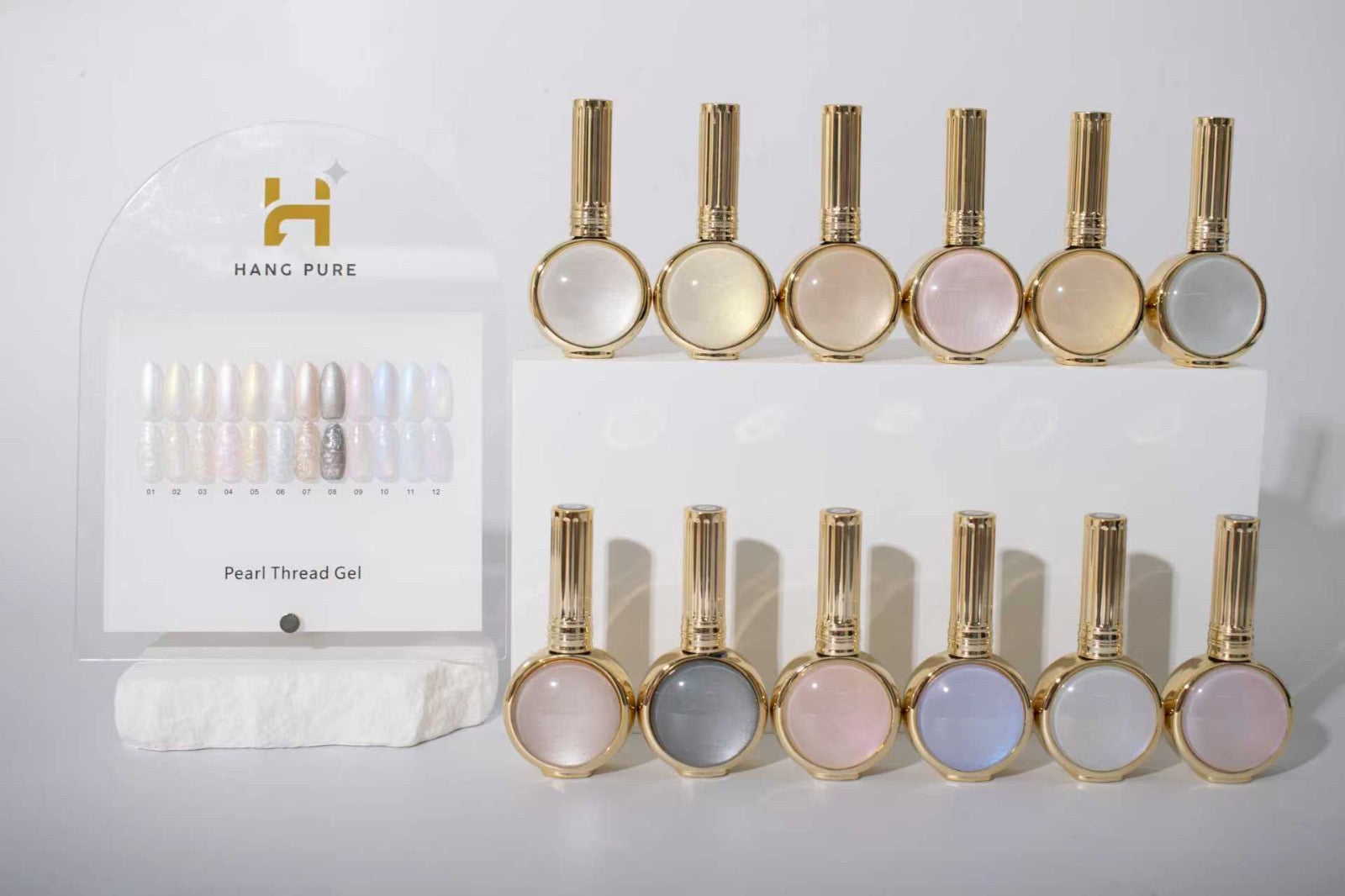 Pearl Thread 18ml Gel Polish Collection – 12 Colors + Display