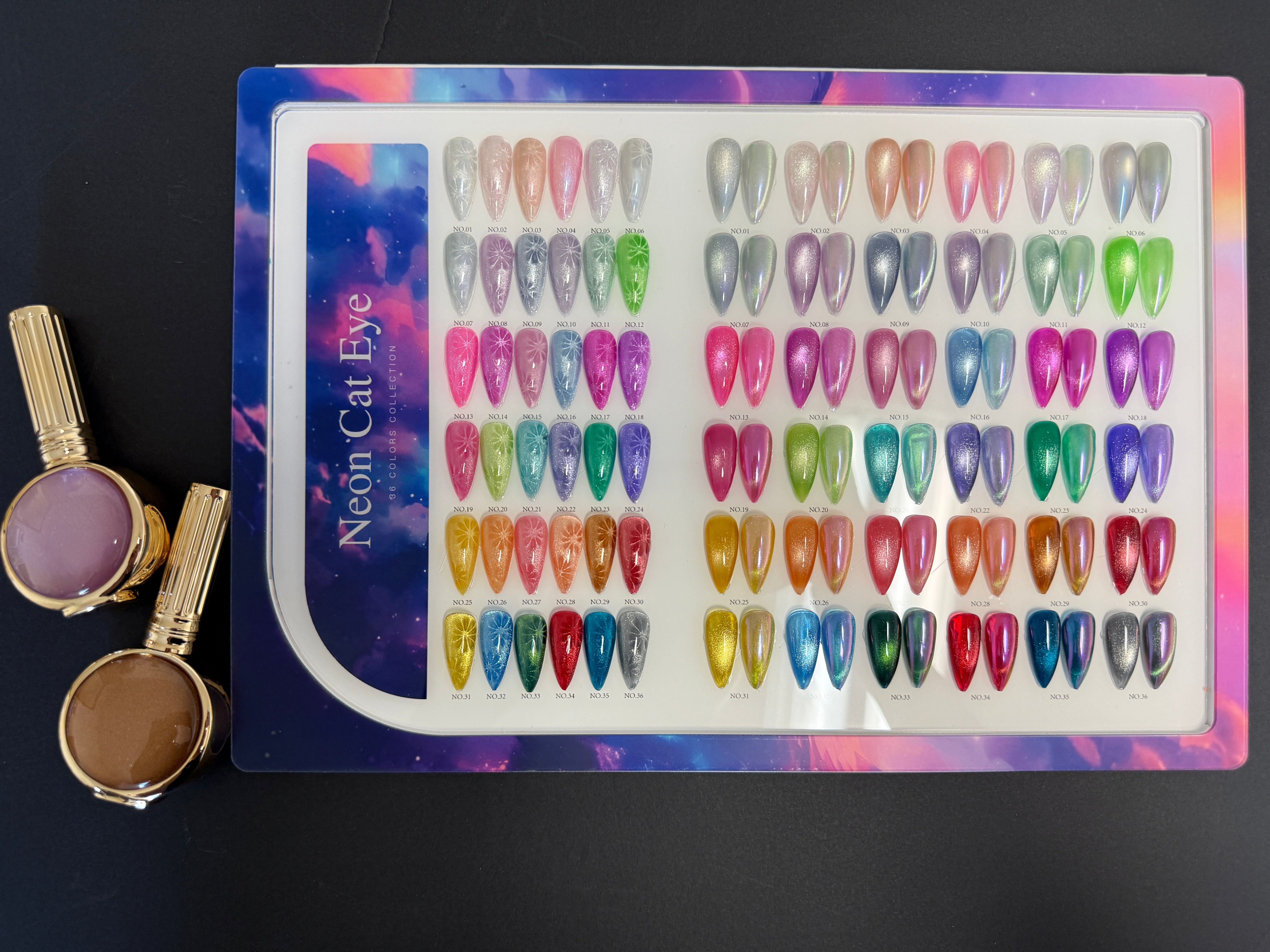 Neon Cat Eye Gel Set – 36 Colors | Display + Free Chrome #29 & Magnetic Tool