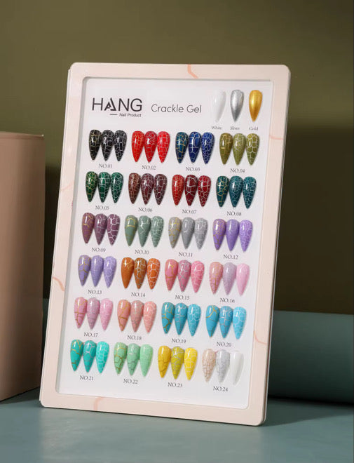 Crackle Gel Collection – 27 Colors | 24 Gel Polish + 3 Base Colors + Display